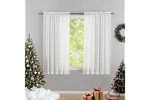 Home Brilliant Striped Sheer Curtains 2 Panels, White Net Curtains Privacy Protected, Rod Pocket Window Curtains for Living Room, 54" Width x 63" Drop, White