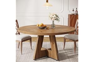 ‎TRIBESIGNS Tribesigns Runder Esstisch, Küchentisch für Esszimmer Wohnzimmer, 120 cm Esszimmertische für 4 Personen, Bauernhaus Esstisch mit Holztischplatte und Beinen (nur Tisch)