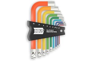 INBUS® 79870 9-częściowy zestaw kluczy imbusowych, 1,5 – 10 mm, z kolorowym uchwytem ColorGrip i głowicą kulową – wyprodukowano w Niemczech