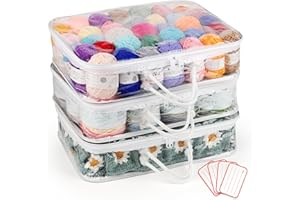 Coopay Lot de 3 organiseurs de rangement transparents pour fils - Anti-poussière et imperméable - Avec 4 étiquettes - Sac de rangement portable pour laine avec poignée - Pour économiser de l'espace