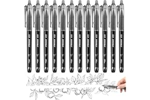 GELANTY Erasable Pens, 12PCS Black Rub Out Pens with Rubbers on the End, 0.5mm Erasable Gel Black Pens for Writing Journaling Drawing Artwork Home Office School Stationary Supplies