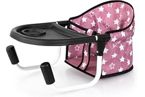 Bayer Design 65976AA Seggiolino da tavolo per bambole, con vassoio integrato, egolabile in base alle dimensioni del piano del tavolo, per bambole fino a 46 cm