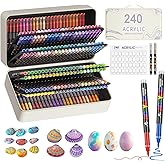 Sanyetral 240+2 Colours Acrylic Paint Pens Set - Paint Markers for Rock Painting Stone Glass Ceramic Wood Metal Fabric-CD Bag