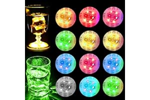 YOUYIKE 12 Pièces Dessous de Verre Lumineux LED, Dessous de Verre Multicolores, LED sous-Verres Autocollants Lumineux, 3 Modes Luminescence, Convient pour Boissons, Fête Mariage Bar-Coloré (12 pcs)