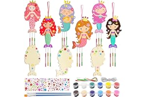 Shinybox Scacciapensieri a Forma di Sirene, 9 Pezzi Sirene di Legno, Campanello a Vento in Legno, Kit di Artigianato in Legno Sirene per Bambini, Campanella a Vento per Esterni