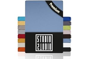 ‎STUDIO STUDIO Premium Spannbettlaken 90x200cm, 90x220cm, 100x200cm & 100x220cm – Jersey-Spannbetttuch aus 97 % Baumwolle & 3 % Elastan – Mittelblau – Öko-Tex Zertifiziert, bügelfrei – für Matratzen 15–35cm