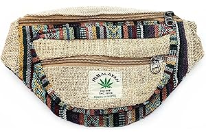 EMBROLLO Riñonera Hippie cáñamo. 3 Bolsillos con Cremallera. Bolso de Cadera Bandolera Unisex. Estilo Hippy Casual Urbano Rasta Etnico Tribal (Multicolor)