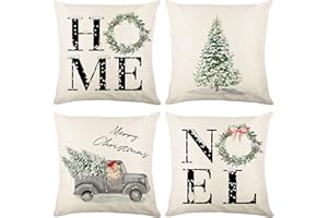 LAISLLA Federe Cuscini Natalizi, 4 Pack Cuscini Natalizi per Divano Cotone Biancheria Federe Cuscini Divano per Federe del Divano del Soggiorno