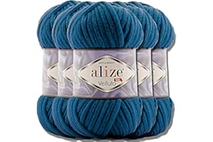 HOBBY YARN Alize Velluto - Lot de 5 pelotes de laine turque de 100 g chacune - Super Bulky - Pelote XXL pour Amigurumi - Douce - Laine bébé, pour crochet et tricot (Bleu Mykonos - 646)