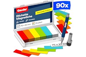 GAUDER Etichette Magnetiche Riscrivibili - Magneti Riutilizzabili da Etichettare per Lavagna, Lavagna Kanban, Frigorifero e Bacheca - Cartellini Magnetici con Pennarello (90 Pezzi - 75 x 25 mm)
