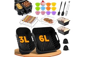 Pietuley 28 Pièces Moule Silicone Air Fryer Philips Dual Basket Série 3000 9L, Réutilisable Accessoires Air Fryer pour Philips Airfryer Série 5000 NA550/00, Plat pour Air Fryer Philips NA350/00 6L&3L