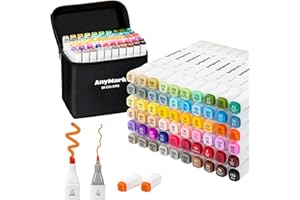 AnyMark 60 Pennarelli ad Alcol con Doppia Punta, Pennarelli a Base di Alcol per Bambini e Adulti per Colorare e Disegnare, Punta a Scalpello e Fine, Corpo Bianco