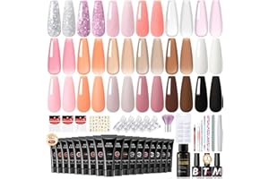 COSCELIA Poly Nail Ongle Gel Kit 40pcs, 18 x 16ML Professionnel Poly Extension Tube Gel avec Base et Top Coat Faux Ongles, 30ml Slip Solution Nail Art Outil