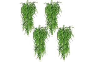 Huryfox Planta Artificial Colgante de Helecho - 4P Decorativas de Hojas de Hiedra Falsa para Interiores y Exteriores, Decoración de Follaje Falsificado para Sala de Estar, Cocina, Balcón, Jardín