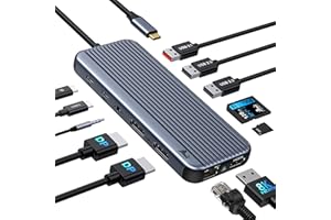 ‎LIONWEI LIONWEI UC3703 Dockingstation Dual DP Triple Display Multiport USB Hub, 12-in-1 USB C Dockingstation mit 8K HDMI, Dual DP, 2 x USB 3.1 10 Gbit/s, USB 2.0, 100 W PD, Ethernet, SD/TF-Kartenleser für Len