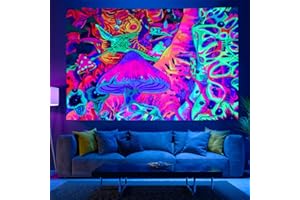 CREAHER Blacklight Mushroom Tapestry, Blacklight Tapestry for Wall Hanging 130 x 150CM Glow in the Dark Party Backdrop Tapestry for Bedroom UV Reactive Neon Tapestries