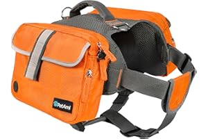 PetAmi Dog Backpack for Medium Large Dogs, Dog Saddle Bag for Dogs to Wear, Harness Saddlebag with Reflective Safety Side Pockets for Hiking, Camping, Vest Dog Pack for Travel (Orange, Medium)