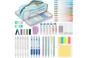VICHOS Aesthetic Stationery Supplies with Cute Pencil Case,12 Pastel Highlighters, 6 Mechanical Pencils, 5 Gel Pens, 4 Erasable Pens, Stationery Set for Students School Supplies & Office (Light Blue)