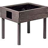 Kinder-Hochbeet mit Kreidetafel, kleines Kräuterbeet für die Terrasse und den Balkon, 50 x 40 x 45 cm, Kiefer, grau