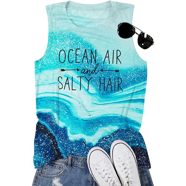 Women's Beach Tank Top With Heartbeat Wave Print – Sleeveless Casual Summer Shirt