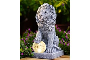 ‎YEOMOO Yeomoo Löwen Figuren mit Solarlampen Kugel Gartendeko - Lustige Solar Gartenfiguren Deko für Außen Garten - Geschenk für Männer Frauen Mama Geburtstag - Wetterfest Dekoation für Wohnzimmer Balkon