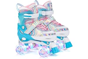 SULIFEEL Unicorn Girls and Boys Adjustable Roller Skates for Kids with Light up Wheels