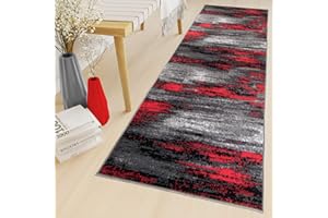 TAPISO Maya Teppich Läufer Meterware Kurzflor Wohnzimmer Flur Küche Modern Brücke Grau Rot Schwarz Verwischt Meliert Design ÖKOTEX 60 x 170 cm