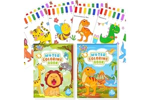PIEKIDSFUN 2 PCS Water Coloring Books for Children Water Painting Books for Kids Watercolour Paint Set for Kids, Painting Colouring Book Sets Birthday Party Gifts (Dinosaurs & Animals)