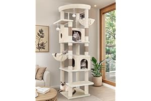 Globlazer Árbol Rascador Beige Grande Alto 188 cm con 2 Grandes Nidos, 48 * 48CM Plataformas Acolchada, 2 Felpa Cesta, Estable Árbol Torre para Grande Gato 3-5 Adulto Gatos Más de 5 kg (S74, Beige)