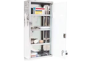 relaxdays Armoire à Pharmacie en INOX magnétique l x H x P: 27 x 57 x 12 cm Urgence Premiers Soins Porte en Verre Opale. Gris argenté, métal, 57 x 27 x 12 cm