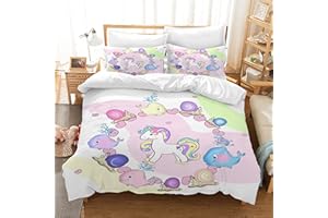 AVJWWD Set di biancheria da letto per bambini, in microfibra, con motivo a unicorno, con stampa 3D, 3 pezzi, con chiusura a strappo, biancheria da letto morbida per ragazze (220 x 240 cm, F)