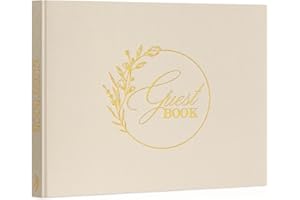 Lanpn Libro de Visitas de Boda en Blanco, Libro Firmas Boda de Lino, Libros de Firmas para Bodas, Aniversario, Bautizos, Cumpleaños, Libro de Recuerdos, álbum de Invitados de Boda (108 Páginas, Beige)