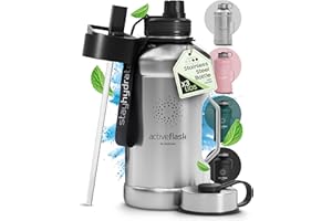 BEMAXX Butelka do picia ze stali nierdzewnej ACTIVE FLASK + Słomka (3 pokrywy) | Duża 1,3/2,2 Litrowa Sportowa bez BPA Nieprzeciekająca, 2l XL Sport Fitness Siłownia trening szczelna