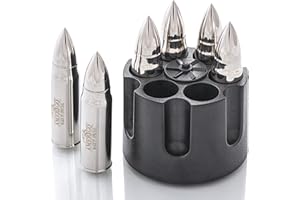 AMERIGO 𝗕𝗘𝗦𝗧 𝗚𝗜𝗙𝗧: XL Edelstahl Whisky Steine Bullets - Vatertagsgeschenk Geschenk für Männer - Edelstahl Eiswürfel Wiederverwendbar - 6 Whisky Patrone - Whiskey Zubehör - Geburtstagsgeschenk für Papa