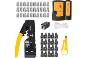 LUBEIN-BRAND LUBEIN RJ45 Pince à Sertir Outil de Kits CAT5 CAT6 Testeur de Network Réseau Câble Kits RJ11 RJ12 d’Outils de Réparation d’Ordinateur Net Professionnel Maintenance de Testeur de Câble LAN(Jaune)