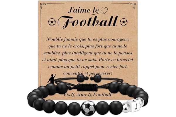 Astellea Bracelet Initial en Pierre Naturelle-Cadeau Football pour Enfants-Bijou Football Original pour Garçons Filles Fils Petit-Fils ou Neveux-Idée Cadeau pour Anniversaire Noël Fête