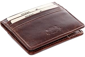 SID & VAIN® Etui na karty RFID Ochrona prawdziwej skóry EARNEST Mały portfel (cienki) Ultra-cienki portfel dla mężczyzn i kobiet, Brązowy, S, Vintage