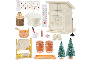 TCCYDM Wichtel Toilettenhäuschen aus Holz, 32 Stück Wichtel Toilette Set, Puppenhaus Zubehör für Wichteltür und Weihnachten, Miniatur Zubehör Badezimmer, Wichtelhaus Holz Wichtel Zubehör Weihnachten