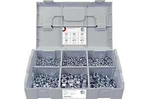 FRANTOS L-BOXX Mini DIN 985 Sicherungsmuttern Sortiment, M4 bis M12 605 tlg. (Stahl verzinkt) - selbstsicherende Sechskant Muttern Stoppmuttern Set