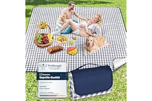 Anyiner Picnic Blanket Waterproof 300x200cm Large Travel Blanket Beach Blanket, Slip Resistant With Carrying Handle for Family Picnic Beach Camping, Blue Plaid (Blue, 300 x 200 cm)