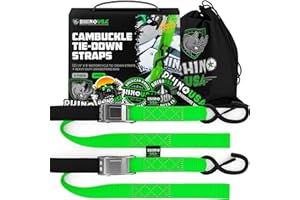 Rhino USA Cinghie a Cricchetto per Moto 1000 kg - Cinghie di Fissaggio a Cricchetto - 2 Pz - Cinghie con Ganci a S con Sicura - Cinghia a Cricchetto - per Viaggio Trasporto Trasloco - Verde