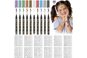 AYBUY tatueringspennor vattentäta, 10 färger tillfälliga tatueringspennor med 12 tatueringsmallar, glitter tatueringspennor f