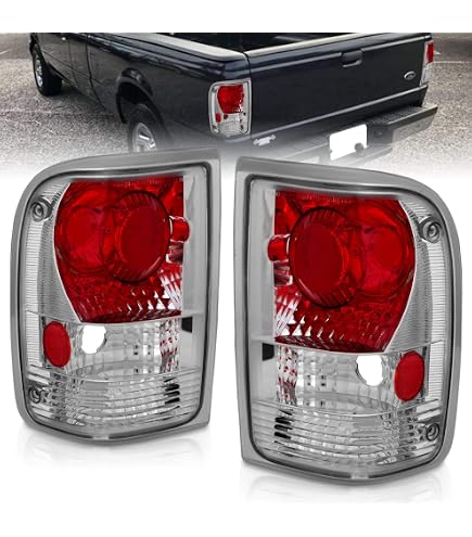 TINVHY Pair Rear Tail Lights For Ford Ranger 2001-2011 – Left & Right, Chrome Housing, Red Lens, DOT/SAE