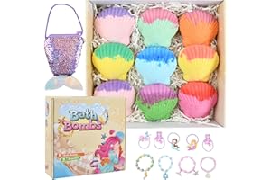 Mapille 9 Stück Badebomben für Kinder mit Überraschung im Inneren, Badekugeln mit Meerjungfrau Armbänder, Schmuck Tasche, Geburtstag-Badebomben Geschenkset für Mädchen & Kleinkinder im Alter von 3-12