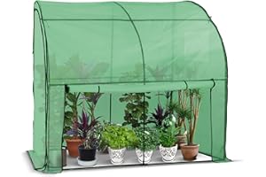 VOUNOT® Gewächshaus Foliengewächshaus, Anlehngewächshaus mit Seitenwände Aufrollbar, Tomatengewächshaus Winterfest Stabil, 200x100x180cm Grün