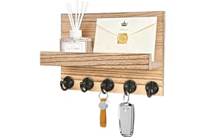 Kldgris Porte Clef Mural, Porte-Clés Mural en Bois, Porte Courrier Mural, avec 5 Crochets à Clés, pour Salon, Salle de Bain, Cuisine, Les Entrées, Couloirs (Couleur du Bois)