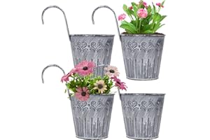 FORMIZON Juego de 4 Piezas Maceta de Metal Colgante, Retro Cubo de Flores con Gancho, Metal Decorativa Vintage Maceta, Se Utiliza para Plantas de Flores, Balcón, Oficina, Jardín, Decoración del Hogar