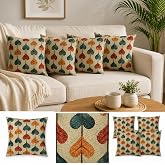 VIVALUXE 4&rsquo;l&uuml; Dijital Baskılı Dekoratif Yastık Kılıfı Seti 45x45 cm - Retro Yaprak Deseni, Sonbahar Renkleri (Kırmızı, Turunc