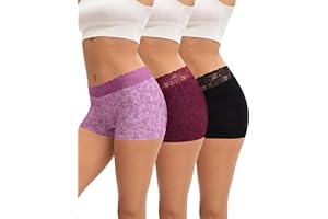 INNERSY Boxer Shorts Women Cotton Ladies Boxers Underwear Mid-rise Lace Boyshort Panties Pack of 3