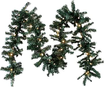 WeRChristmas Weihnachtsgirlande 2,7 M | Mit 40 Warmweißen LEDs | Rot/gold | Mit Beeren, Blättern & Glitzer | Für Geländer & Dekoration